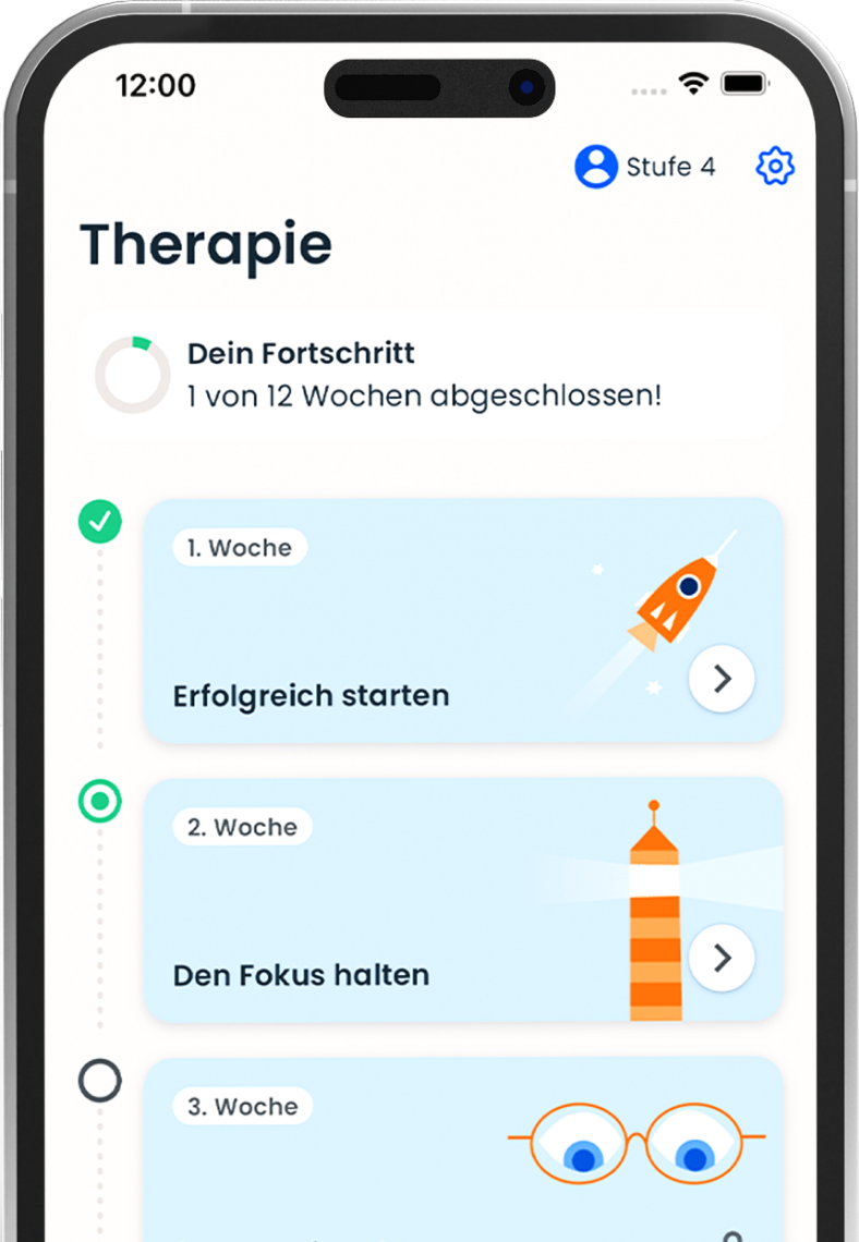 Handy mit den Startscreen für den Bereich Therapie