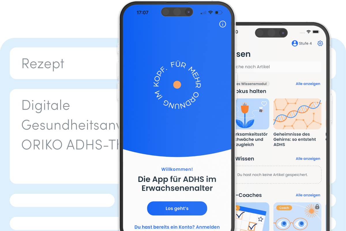 Collage mit zwei Handyscreens der DIGA ORIKO und ein fiktives Rezept 