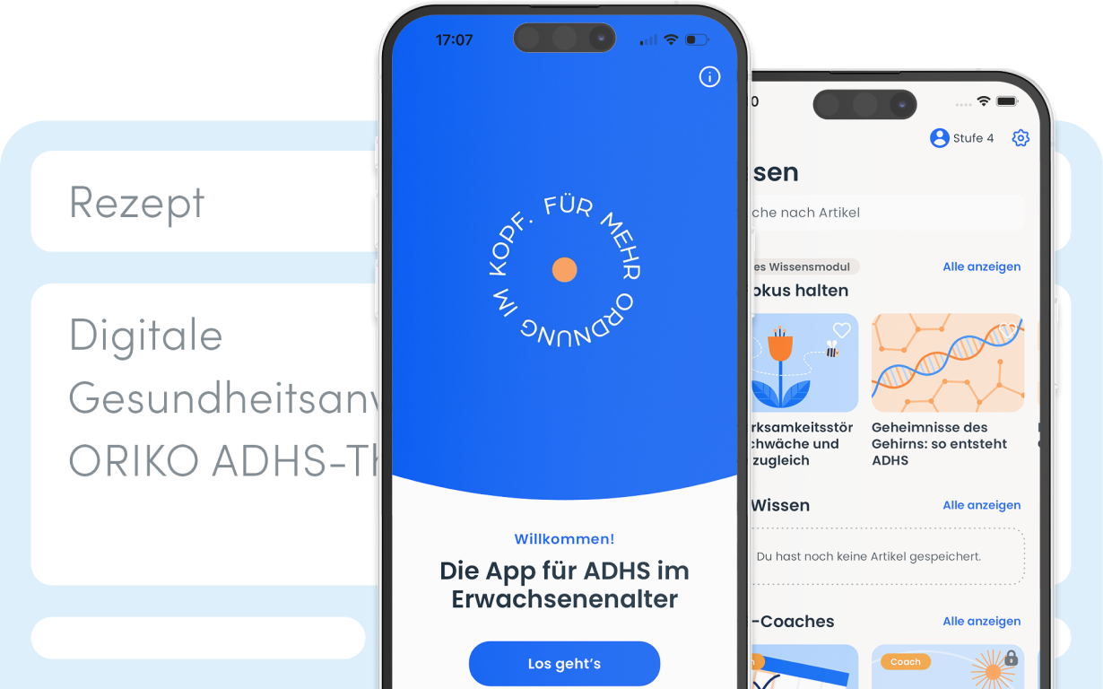 Collage mit zwei Handyscreens der DIGA ORIKO und ein fiktives Rezept 